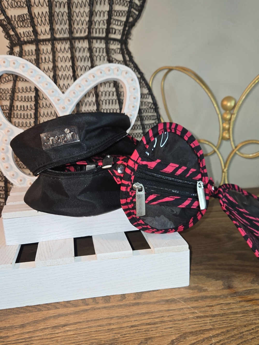 Snap Black and Hot Pink Heart-Shaped Coin Pouches